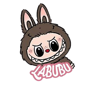 Labubu Official Logo - Cute pink cartoon monster with big round eyes and sharp teeth